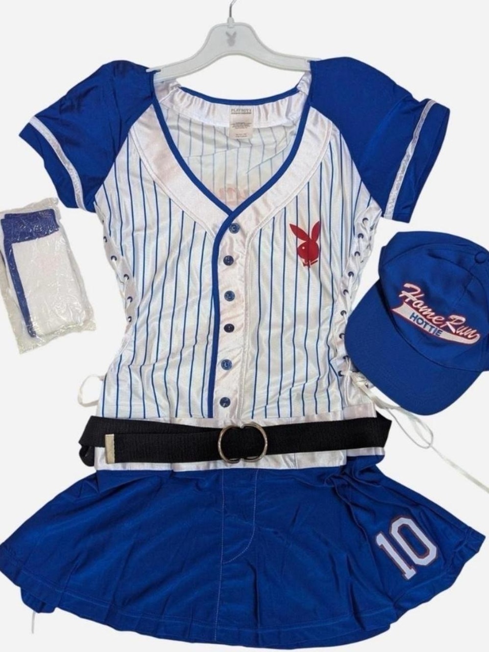 Officially licensed PLAYBOY Blue Pinstripe Baseball Home Run Hottie Costume - Picture 2 of 6